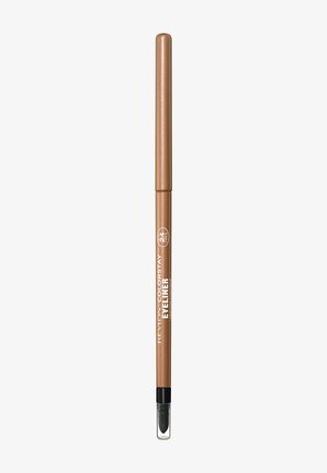 Crayon eyeliner brun longue tenue Revlon ColorStay 24 heures avec capuchon transparent et estompe intégré sur fond blanc.