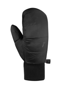 Mitaines noires isolées avec un design matelassé, dotées d'un intérieur doux et d'un poignet tricoté. Comprend une languette pour un enfilage facile.
