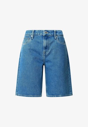Denim lühikesed püksid, helesinine, kerge kulumisega viimistlus, viie tasku disain, tõmblukk ja vöökohad, puhas lõpp ja tugev õmblus.