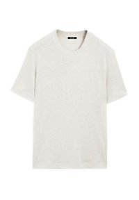 Světle šedé tričko s krátkým rukávem vyrobené z měkké tkaniny, s kulatým výstřihem a běžným střihem, bez viditelných vzorů nebo akcentů.