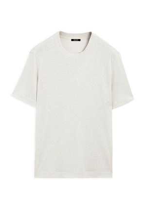 T-shirt grigio chiaro a maniche corte realizzato in tessuto morbido, caratterizzato da un collo rotondo e una vestibilità regolare, senza motivi o dettagli visibili.