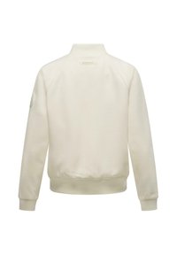 Crème-kleurige sweatshirt met een hoge kraag, ribgebreide boorden en onderrand, en een logo-detail op de linkermouw. Gemaakt van een zachte, gestructureerde stof.