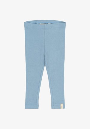 Gaiši zilas ribotas legingas ar piegulošu dizainu, elastīgu jostu un mazu etiķeti kreisajā apakšējā malā. Gluda tekstūra visā virsmā.