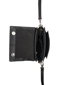 Borsa a tracolla in pelle nera con finitura texture, dotata di scomparto con zip, chiusura a scatto e tracolla regolabile. Interno foderato in tessuto.