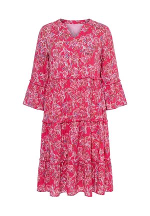 Ulla Popken, KAFTAN-KLEID, VOLANTS, TUNIKA-AUSSCHNITT, 3/4-ARM - Hverdagskjole - magenta