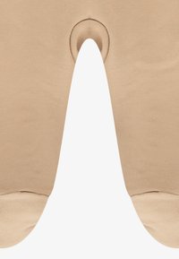 Beige Strumpfhose mit verstärkter Zehenpartie und kreisförmiger Öffnung am Knie. Glatte Textur und nahtloses Design für Komfort und Langlebigkeit.