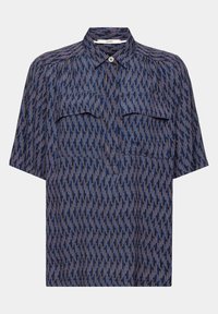 Camicia a maniche corte in tessuto blu navy con un motivo a zigzag e due tasche sul petto. Caratterizzata da un colletto alla francese e una vestibilità rilassata.