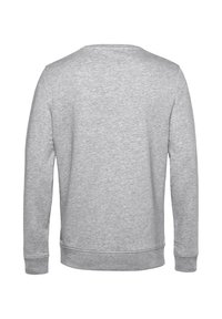 Šedá mikina s kulatým výstřihem, dlouhými rukávy a žebrovanými manžetami a lemem. Vyrobena z měkké, strukturované tkaniny. Pouze pohled zezadu.