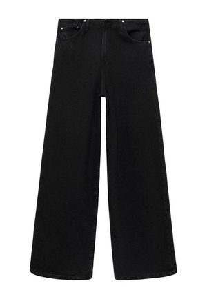 Zwarte jeans met wijde pijpen van denim. Voorzien van een ritssluiting, vijf zakken en hardware in zilverkleur. Eenvoudig ontwerp, geen patronen of accenten.