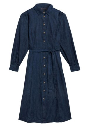 DENIM BELTED BUTTON FRONT MIDI SHIRT - Jersey dress - denim