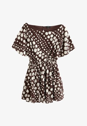 Next, KIMONO SLEEVE WAISTED MINI DRESS - Robe de jour - chocolate brown polka dot