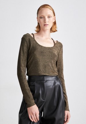 DKNY CUT OUT TOP - Strikkegenser - dark gold/black