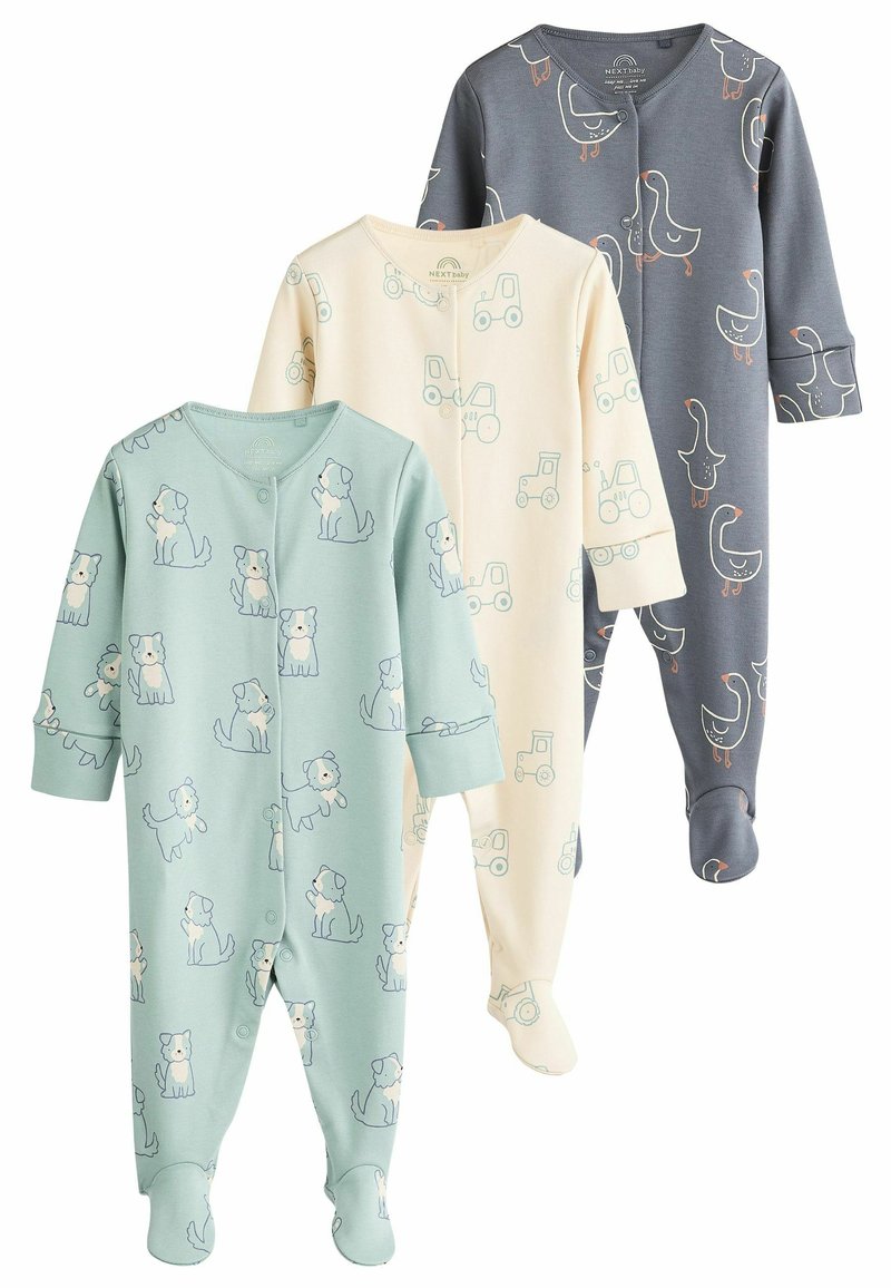 Next BEAR 3 PACK - Overal na spanie - mineral blue farm printed