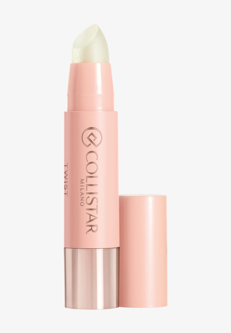 Collistar Milano Lippenstift in einer hellrosa Tube mit einem silbernen Boden. Die Mine hat eine glänzende, schimmernde, helle Farbe mit einer abgerundeten Spitze.