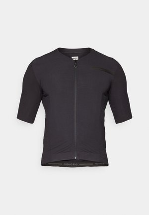 Czarny krótki rękaw jersey wykonany z teksturowanej tkaniny; posiada zamek błyskawiczny z przodu oraz przeszyty dół z napisem „PREMIO EVO” na dole.