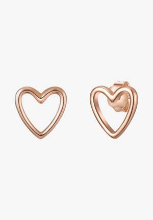 Pendientes en forma de corazón de oro rosa con un acabado liso y pulido, y un diseño de clip, presentando un contorno de doble capa para mayor dimensión.