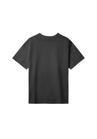 Black, short-sleeved t-shirt made of cotton. Features a crew neck and straight hem, with a smooth texture and a relaxed fit.
