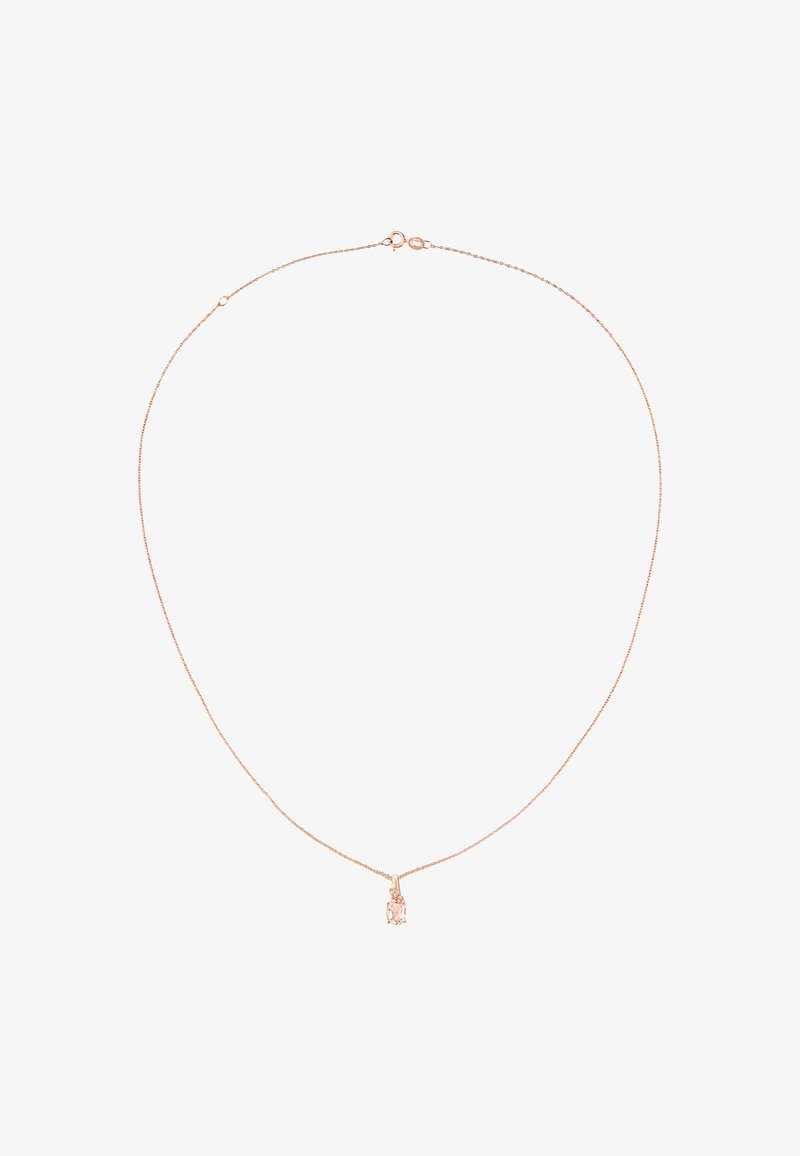 Rosen-guld kædedyse med et delikat linkdesign og en lille vedhæng med en facet-slebet klar sten.
