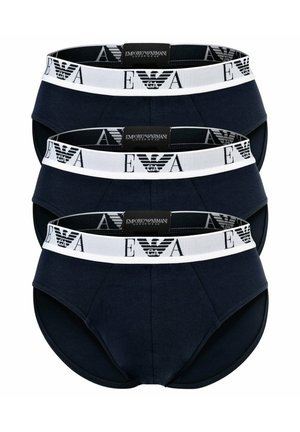 Slip in cotone blu navy in confezione da tre, dotati di un elastico bianco in vita con dettagli neri del logo e design a taglio classico.