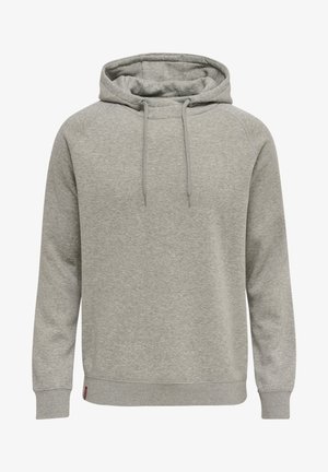 Hellgrau Hoodie aus Baumwollmischung. Verfügt über eine Kordelzugkapuze, Raglanärmel und gerippte Bündchen und Saum. Glatte Textur, keine Muster.