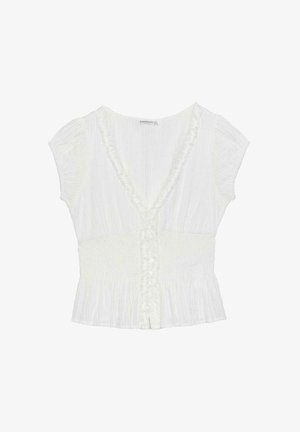 Stradivarius, SHORT SLEEVE SHIRRED SHIRT - Blouse - white