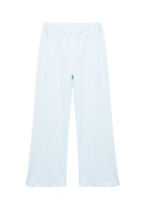 Lyseblå, vidde bukser fremstillet af tekstureret stof med elastisk talje og rå kant.