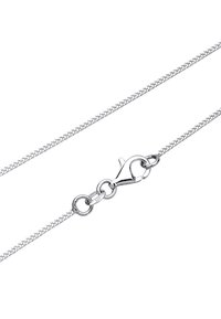 Sterling silver chain necklace with a woven design, featuring a lobster clasp. Smooth texture and shiny finish. Length not specified.