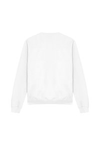White sweatshirt, regular fit, long sleeves, crew neck, ribbed cuffs and hem, soft texture, no visible graphics or embellishments.