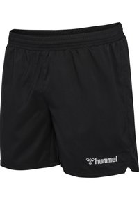 Svarta träningsshorts i lätt och slät tyg. Med elastisk midja och vitt "hummel"-logotyp på vänster framsida.