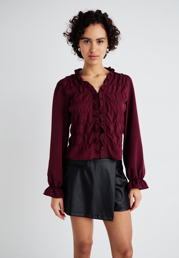 PCDEMMIE V NECK FRILL - Blouse - tawny port