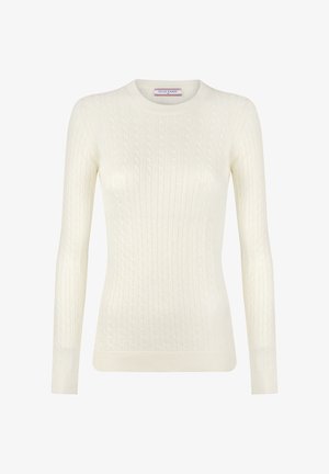 Roomkleurige kabelgebreide trui met lange mouwen, ronde hals en geribbelde zoom en boordjes van Felix Hardy.