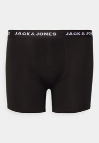 Schwarze Boxershorts aus weichem, dehnbarem Material. Mit einem elastischen Taillenbund, der mit "JACK & JONES" in weißen Buchstaben versehen ist.