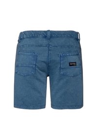 Leren denim shorts in lichtblauw met een klassieke snit. Beschikt over twee achterzakken, een gestikt logo label en een platte tailleband. Gladde textuur.