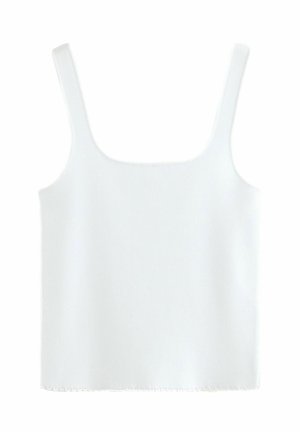 Witte mouwloze tanktop met een vierkante halslijn, gemaakt van ribstof, met omgezoomde randen en zonder zichtbare patronen of accenten.