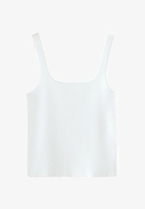 Witte mouwloze tanktop met een vierkante halslijn, gemaakt van ribstof, met omgezoomde randen en zonder zichtbare patronen of accenten.