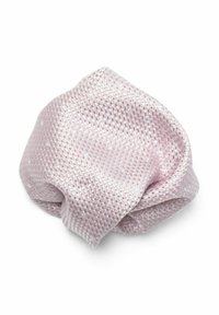 Rosa Netz-Haargummi mit einem zerknitterten Design, das eine glatte Textur und ein gewebtes Aussehen aufweist. Geeignet zum Sichern von Haaren.