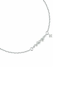Silver kedja halsband med en kluster av klara kristaller, arrangerade i ett delikat mönster, med en enkel lås.