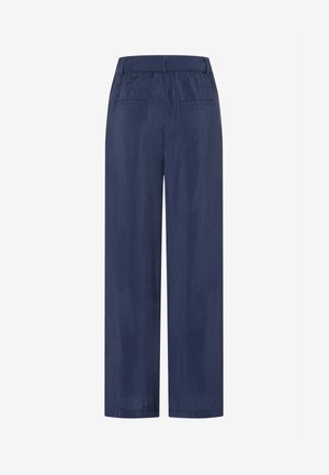 Marineblaue, weit geschnittene Hose mit elastischem Bund und zwei waagerechten Gesäßtaschen, von hinten vor weißem Hintergrund gezeigt.