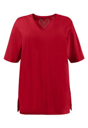 Ulla Popken, ULLA POPKEN WOMEN'S PLUS SIZE RELAXED FIT V-NECK TEE 515283 - T-Shirt basic - mohn