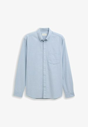 Lichtblauw overhemd met lange mouwen van katoen, met een button-down kraag, een enkele borstzak en een rechte zoom. Voorzien van knoopmanchetten.