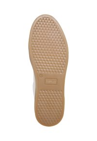 Semelle de chaussure avec motif de bande de roulement hexagonal beige et zone rectangulaire portant le logo affichant la marque Replay et la taille 43.