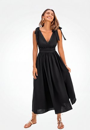 Cupshe, ELEGANT TIE-SHOULDER MAXI DRESS WITH V-NECKLINE - Denné šaty - black