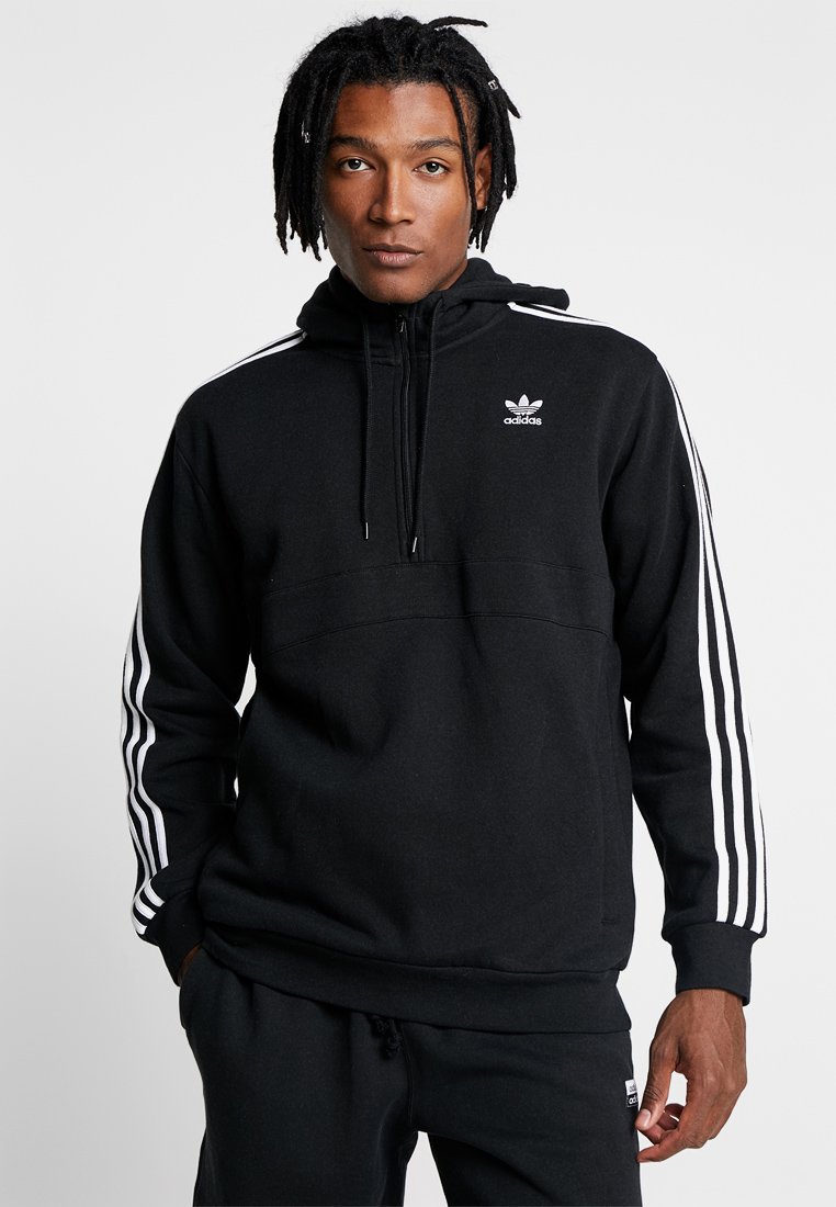 adidas Originals ADICOLOR 3 STRIPES HALF-ZIP HOODIE - Felpa con cappuccio -  black/nero - Zalando.it