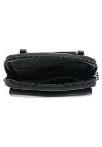 Zwart ritstasje met een soepele textuur, meerdere kaartsleeves en een ruime compartiment voor munten of biljetten.