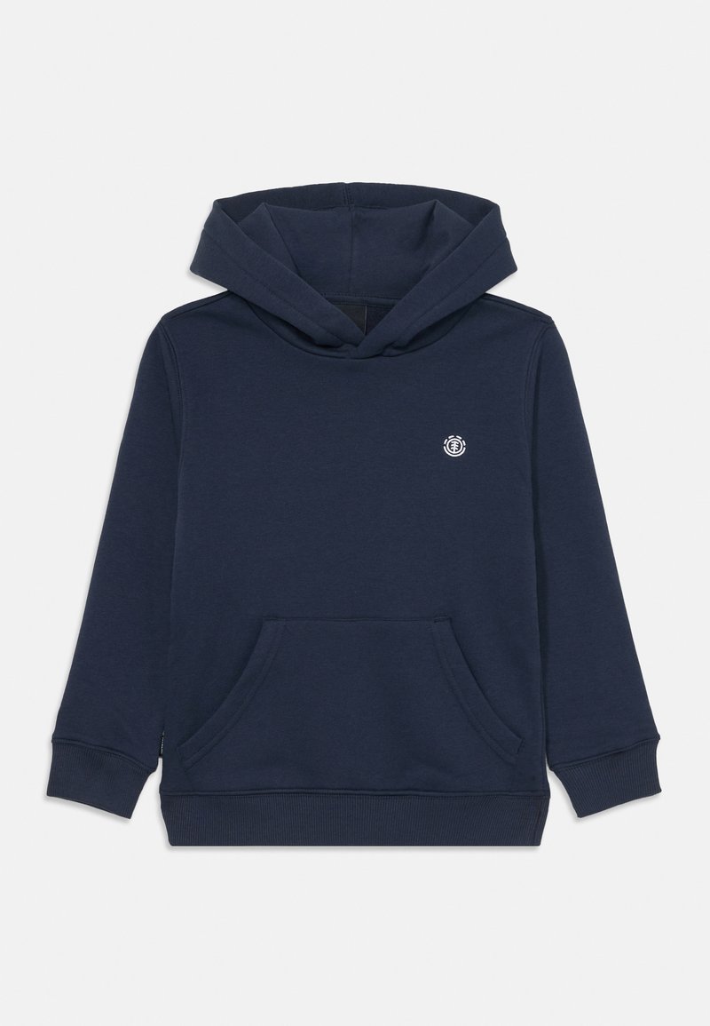 Felpa con cappuccio blu navy realizzata in tessuto morbido, dotata di tasca a marsupio frontale e piccolo logo sul petto. Polsini e orlo a coste.