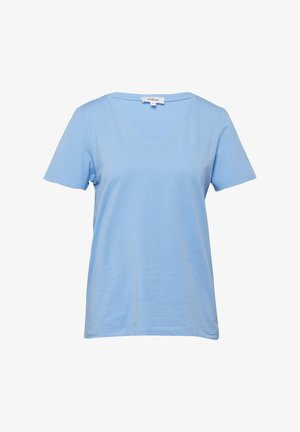 Light blue short-sleeve V-neck T-shirt with a regular fit and s.Oliver brand label on the neck inside.