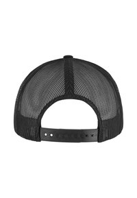 Melna sieta snapback cepure ar izliekto aci un regulējamu plastmasas siksniņu ar vairākiem aizdariem. Aizmugurējie sieta paneļi nodrošina gaisa caurlaidību.