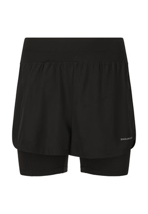 Sorte atletikshorts med indbygget tætsiddende inderlag og løst ydre lag, med teksten "Endurance" nederst på højre side.