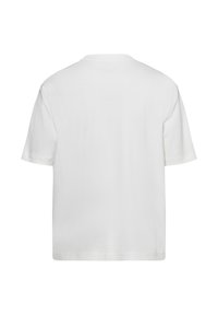 Weißes T-Shirt mit kurzen Ärmeln und Rundhalsausschnitt, mit entspannter Passform und glatter Textur. Keine sichtbaren Logos, Muster oder Akzente.