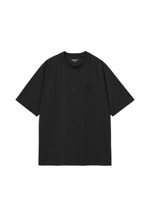 Czarna koszulka z krótkim rękawem wykonana z bawełny. Posiada subtelnie haftowane logo "Carhartt" na środku. Luźny krój z rękawami raglanowymi.